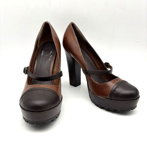 Vintage MIA 'Hawthorne' Two Tone Faux Leather Chunky Heel Mary Jane Pumps 8.5M